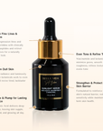 Bella Vida Sunlight Serum bottle with text highlighting its benefits on a white background