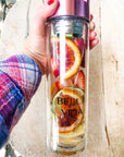 Bella Vida Santa Barbara Glass Detox Water Bottles in Gold or Rose Gold Pink with tea infuser Detoxify Zero Waste