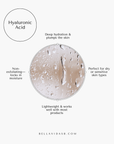 Diagram of hyaluronic acid with text on its benefits and uses, sourced from BellaVidaSb.com.