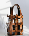 BV Leather Wine Tote with Bottle Opener Holder